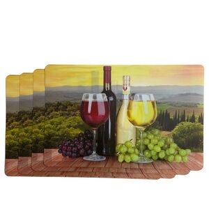 Placemats Wine Theme Print Indoor Outdoor Rectangle Scenic Landscape Set of 4